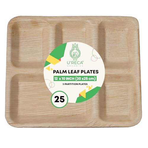U'reca Organics Eco-Friendly Areca Palm Leaf Partition Plates | 12