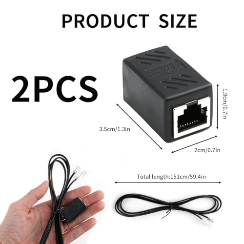 2er Set RJ45 auf RJ11 Adapter, Schwarz RJ45 8P8C auf RJ11 6P4C Telefonkabel + RJ45 Erweiterung Konverter, Verbinder für RJ11 Telefonkabel zu RJ45/ADSL Modem, Stabile Übertragung
