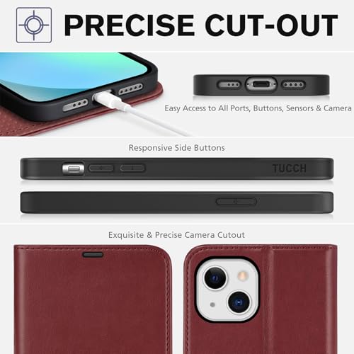 TUCCH Case Wallet for iPhone 13 (6.1") 2021, RFID Blocking Folio, Dark Red by TUCCH - Used condition - Image 8
