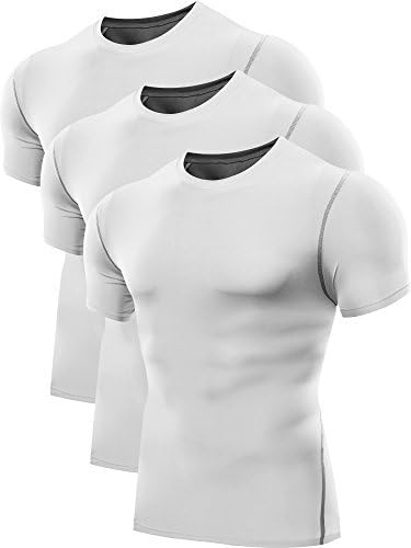 NELEUS Men's 3 Pack Workout Athletic Compression Shirts,White,US S,EU M
