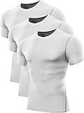 Neleus Men's 3 Pack Workout Athletic Compression Shirts,White,US M,EU L