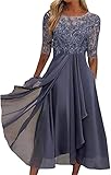 Youning Damen Kleider Elegant Spitzenkleid Chiffon Cocktailkleid Festliches Ballkleid Brautjungfernkleider für Hochzeit Midi Abendkleider A Linie Partykleid Sommerkleid Freizetikleid