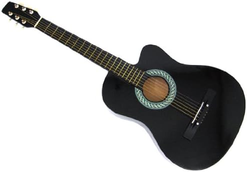 38 Inch Black Cutaway Acoustic Starter Guitar Kit Folk & Free Harmonica