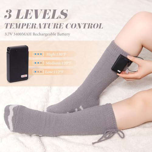 Image of Heated Slipper Socks with Grips for Women, Cozy and Warm Socks Winter Soft Fuzzy Ladies Slipper Socks Non Slip with Battery by V.Step