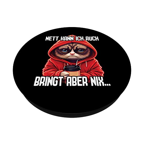 Spruch Katze Geschenk I Nett kann ich auch bringt aber nix PopSockets Swappable PopGrip, Black - Image 2