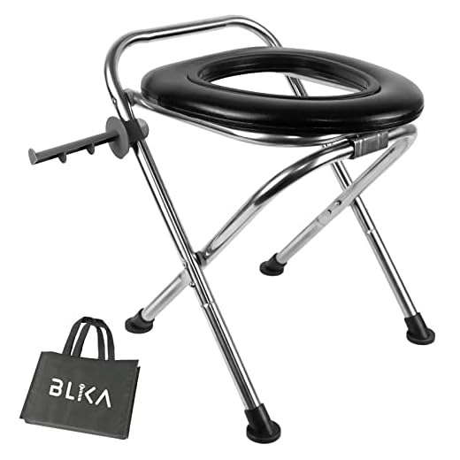 BLIKA Upgraded Portable Toilet for Camping, 350LBS Weight Capacity Portable Camping Toilet, Folding Toilet, Stainless Steel Portable Toilet with Soft Seat, Portable Toilet Travel Toilet Car Toilet
