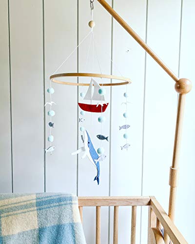 Sorrel + Fern Baby Crib Mobile (Whale and Sailboat Ocean) - Baby Shower Gift Nursery Decoration for Boys & Girls