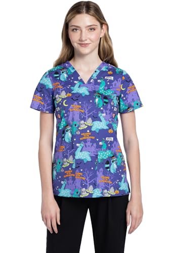 Cherokee Prints Women Scrubs Top V-Neck Print CK651 XL Alpacalypse