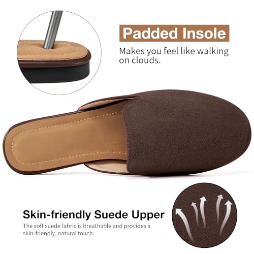 Image of Ecetana Mules for Women Flats Shoes: Comfortable Slip On Casual Work Slides Round Toe Backless Loafers