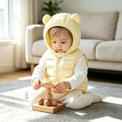 Image of AIWUHE Baby Boys Girls Hooded Puffer Vest Winter Lightweight Sleeveless Bear Ears Zipper Up Jacket Down Vest Coat Vests Kids
