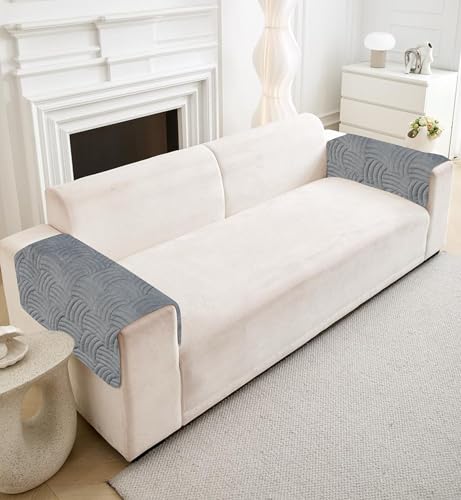Image of HOMETHREADS Innovative Premium Velvet Sofa Cover Mat with PVC Backing for Non-Slip Comfort (C Grey, 2Pc Armrest Mat | 50x70cm)