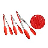 In Home Supplies 4 Piece Tong Set Red Silicone Kitchen Tongs 2 9 Inch Tongs 1 12 Inch Tong With...