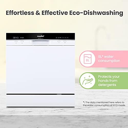 COMFEE' Table Top Dishwasher TD802 Compact Dishwasher with 8 Place Settings, 7 Programmes, LED Display, Delay Start and Off-peak Wash Function