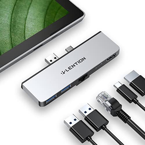 LENTION Surface Pro 7 USB C Docking Station, 5-in-1 Hub With 4K@60Hz HDMI, Gigabit Ethernet, 2 USB 3.0 Ports, PD 60W Type C Charging (CS35, Silver) CS35-SIL