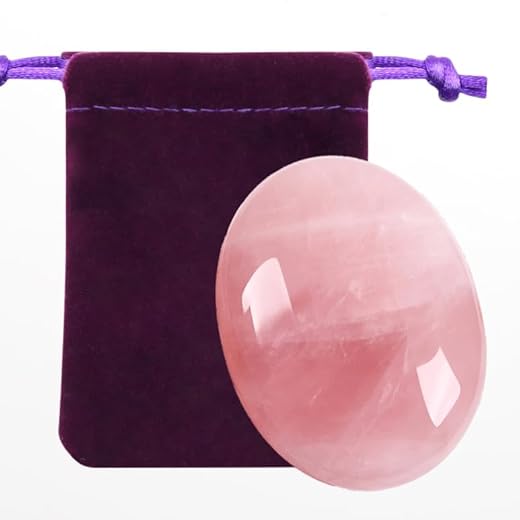ZHIYUXI 2.4" Rose Quartz Crystals Healing Crystals Gemstones Rose Quartz Crystal Decor Energy Balancing Therapy Polished Stones Palm Stone Mediation Gifts 1PC