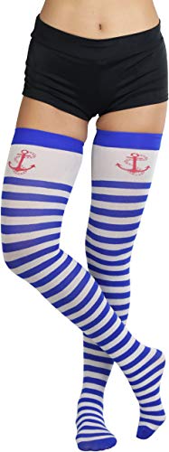 Image of ToBeInStyle Women's Opaque Hosiery Thin Striped Thigh High Long Stocking