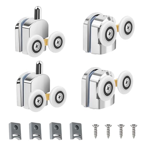 Roulettes de Porte de Douche, Lot de 4 roulettes porte de douche doubles 25 mm, durables et silencieuses, pour portes en verre de 3 à 6 mm d'épaisseur