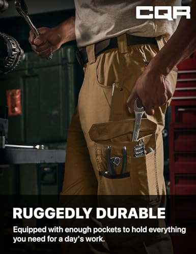 Image of CQR Men's Quick Dry Work Pants, Water Resistant Outdoor Tactical Pants, Lightweight Stretch Cargo Hiking Pants