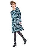 Roman Petite Animal Print Mini Swing Dress for Women UK - Ladies Autumn Everyday Winter Holiday Long Sleeve Soft Round Neckline Comfy Knee Long Frock Oversized Gowns - Petite Teal - Size 10