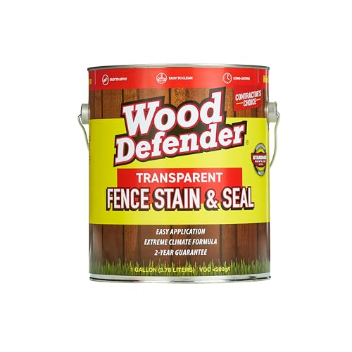 Wood Defender Transparent Fence Stain and Seal Oxford Brown 1-Gallon | Oil-Based Exterior Fence Coating | Long-Lasting Color Protection for Wood Fences