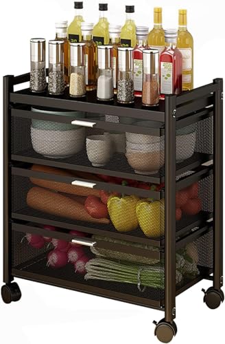 Carrito utilitario con cajón y 4 ruedas para almacenamiento en casa, oficina, cocina, baño, dormitorio