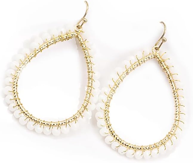 Bohemian Boho Beaded Teardrop Dangle Drop Earrings Hollow Sparkly Crystal Gold Wire Wrapped Crystal Earrings for Women Statement Jewelry - Image 2