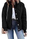 ORANDESIGNE Winterjacke Damen Warm Daunenjacke Leicht Steppjacke Übergangsjacke Lange Ärmel Stehkragen Einfarbige Casual Parka Jacke mit Taschen Outdoor Mantel A Schwarz M