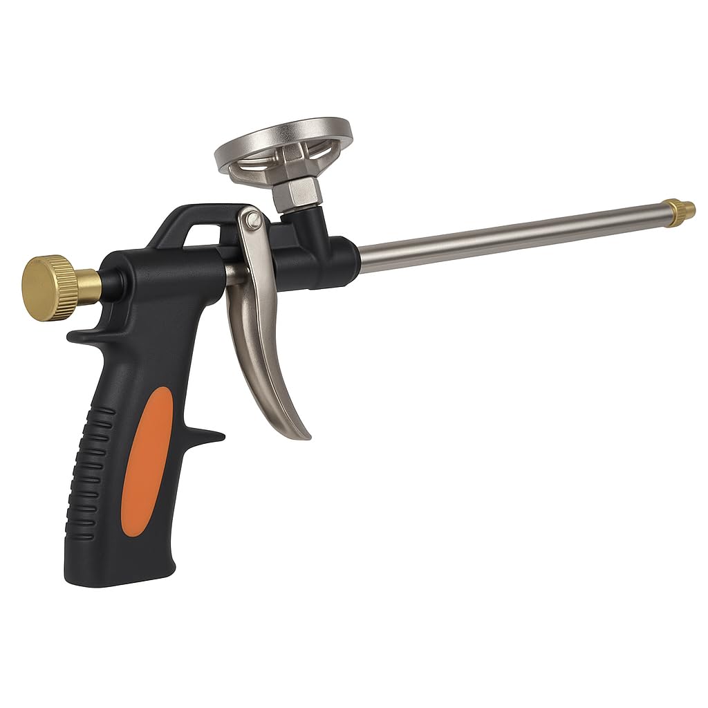 Pistola per Schiuma Poliuretanica con Impugnatura Ergonomica Gommata - Corpo in Lega di Zinco, Ugello in Acciaio Inox - Ideale per i Lavori Comodi e Precisi (Modello Ideal)