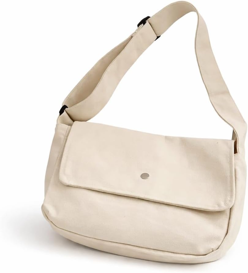 Canvas Crossbody Shoulder Bag, Minimal Stylish Design, Everyday Casual Messenger Bag with Adjustable Strap