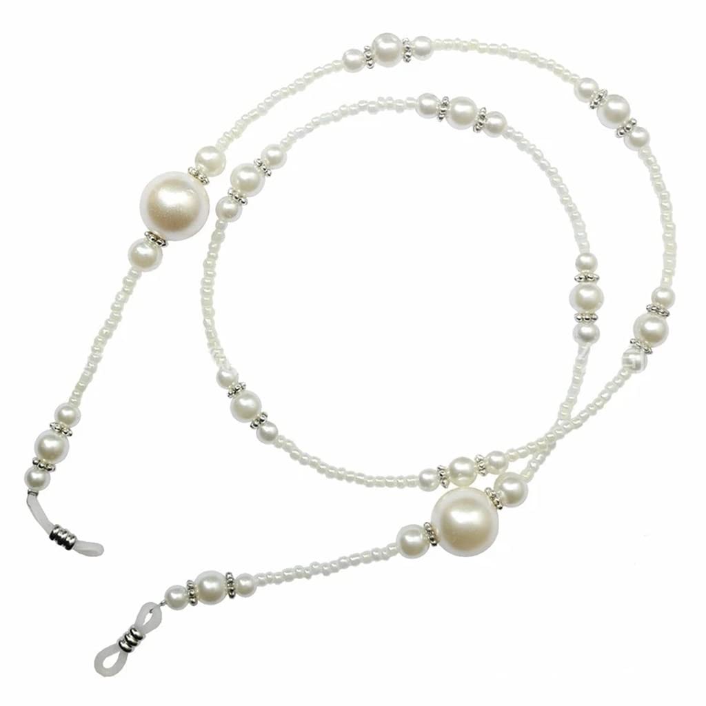 1PCs Perle Perlen Brillenkette Halskette Sonnenbrille Brillenhalter Lanyard Lesebrille Brillenhalter Seil Zubehör (Color : Black, Size : 65cm) (White 65 cm)