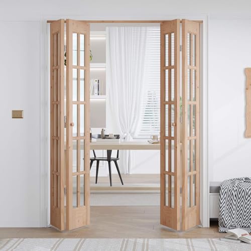 EaseLife Bifold Closet Door for 48 in x 80 in Opening (Four 12x80),Preassembled Glass Panel Door with...