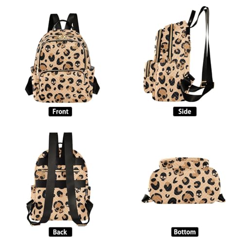 Image of Skull Leopard Print Mini Backpack Fashion Backpack Purse for Women,Handbag Shoulder Bag Casual Daypack, Ladies Gift for College Work (M)