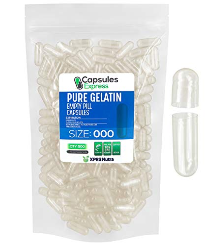 Capsules Express- Size 000 Clear Empty Gelatin Capsules 500 Count - Kosher and Halal - Pure Gelatin Pill Capsule - DIY Powder Filling
