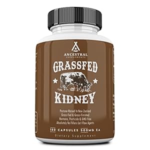 Ancestral Supplements Grass Fed Beef Kidney Supplement, 3000mg, DAO Enzyme Supplement, Kidney Support for Urinary and Histamine Health, Selenium, B12, Non-GMO, 180 Capsules