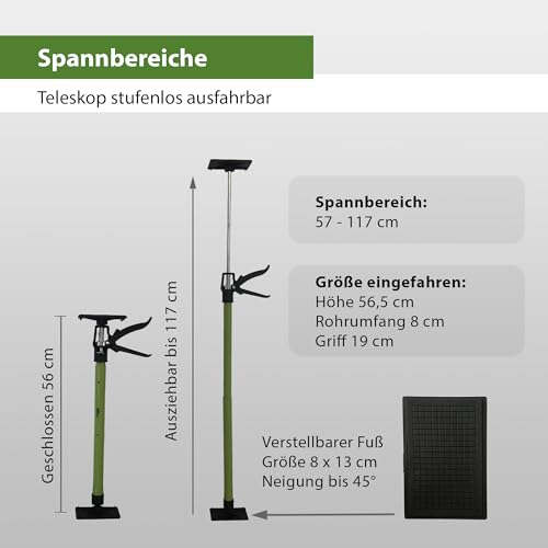 TRUTZHOLM Zargenspanner 57-117 cm Druckplatte Neigbar mit Klicksystem Teleskopstütze Einhandstütze Montagestütze