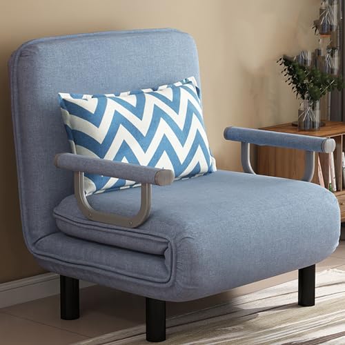 Convertible Sofa Bed, 3 in 1 Folding Bed with 5-Position Adjustable Backrest & Pillow, Lazy Chaise Lounge Couch, Small Chair Couch for Small Spaces blue-68cm