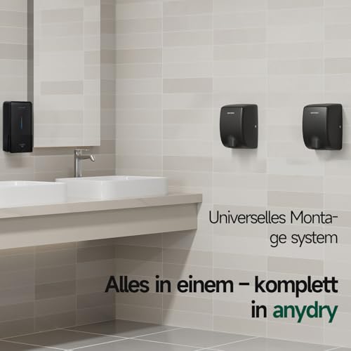 anydry 2803Y Mini-Händetrockner, Hochgeschwindigkeits-Luftstrom 1350W, Edelstahl-Mattlack-Oberfläche, platzsparend für Gewerbe & Privathaushalte