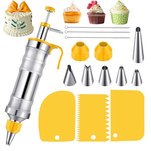 Icing Piping Kit, Cake Dessert Decorating Supply Set, Piping Bags and Nozzles Set with 6 Pcs Stainless Steel Piping Nozzle, Icing Bags Piping Tips and Nozzles Set for Cupcake Cookie Cakes