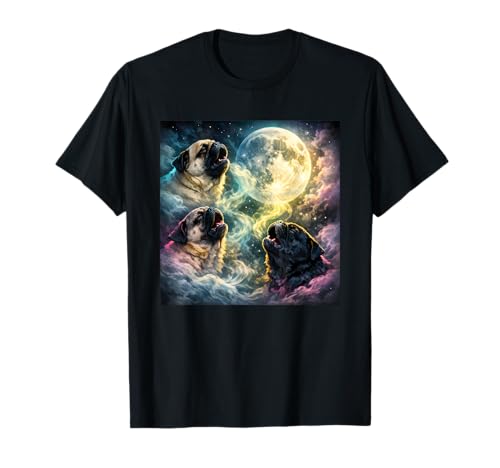 Vintage Pug Funny Youth Life Dad Mom Retro Dog Howling Moon T-Shirt