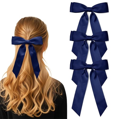 Hebterrka Hair Bow Made From Fabric, Large Double-Layered Bow For Hair With Blue Hair Clip, Elegant Blue Hair Clip For Women, Suitable For Various Occasions