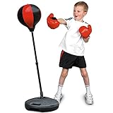 bakaji set da pugilato giocattolo bambini punching ball con asta regolabile base riempibile e coppia di guantoni da boxe gioco sport in plastica e metallo altezza massima 120 cm