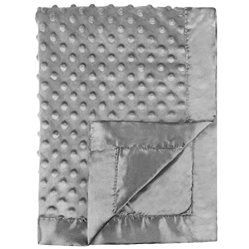Image of Satin Baby Blanket for Boys Girls Silky and Smooth Toddle Blankets Soft Plush Minky Dot Blanket for Nursery Stroller Crib Infant Newborn Unisex Gifts Grey 30 x 40 Inch