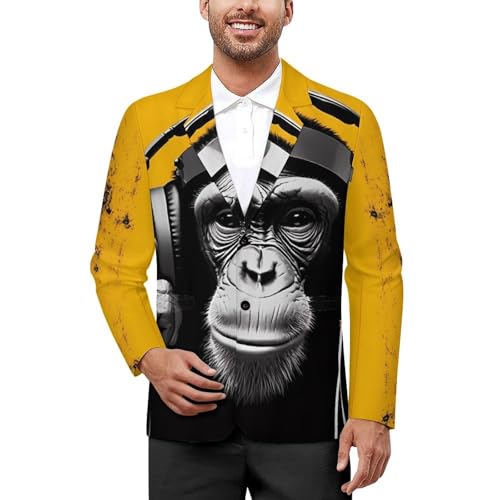 Music Headphone Monkey Men's Casual Blazers Slim Fit Sport Coats Blazer Two Buttons Suit Jacket for Work Party