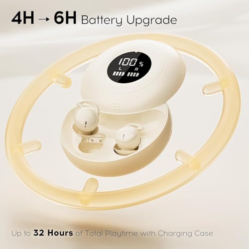 Image of Sleep Earbuds Bluetooth 6.0, Mini Invisible Silicone Sleep Earbuds for Side Sleepers, Noise Blocking Sleeping Headphones, Hidden Earbuds with LED Display for Small Ears, Sleep & Relax（Beige）