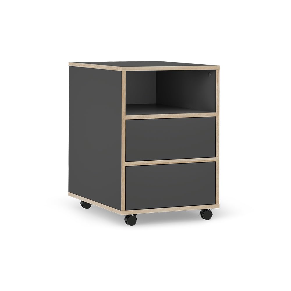 Vicco Rollcontainer Tetrix, Anthrazit, 42 x 55 cm | mit Regalen und 2 Schubladen, auf Rollen für flexible Nutzung im Büro oder Homeoffice