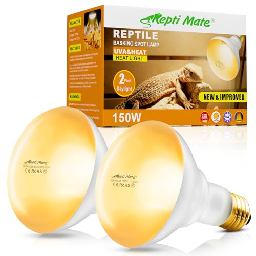 REPTI MATE 2Pack Reptile Heat Lamp, 150W Reptile Heat Emitter Basking Spot Light, UVA Daylight Heat Lamp Bulbs for Chickens Coop Reptiles Pets Brooder Use