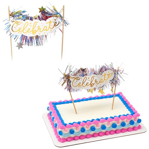 DecoPac Packed Party Celebration Cake Banner | Red, White, Blue, & Gold Ready To Use Decoration For Birthday, Retirement, Anniversary, New Year, July 4th, Graduation and More | 1 Piece Cake Topper