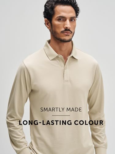 Image of XYXX Men's Solid Cotton Polo T-Shirt | Polo Neck Tshirts | Full Sleeves | Solid-Regular Fit