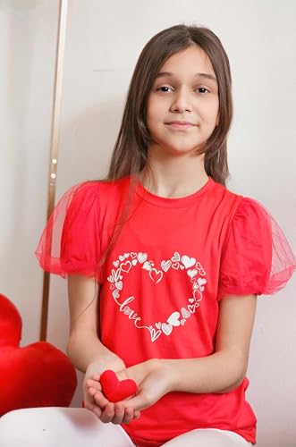 Image of Arshiner Girls Shirts Mesh Puff Short Sleeves Blouse Crewneck Cute Print Summer Kids Tee Tops