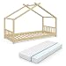 Vitalispa Cama en Forma de casa Design, Madera Natural, 90 x 200 cm con colchón